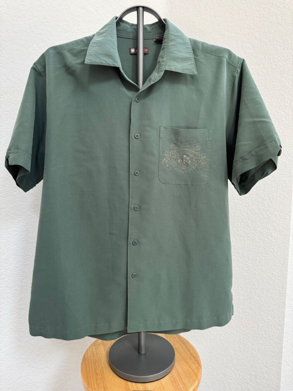 Centro Rayon Blend Camp Shirt Green Men’s Large Embroidered Pocket